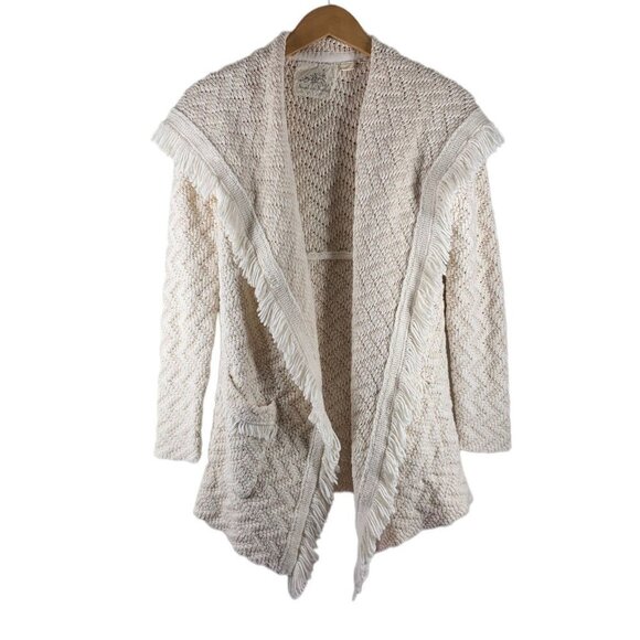 Angel of The North Ivory CHEVRON Fringe Cardigan Sweater Size Small - Picture 3 of 7